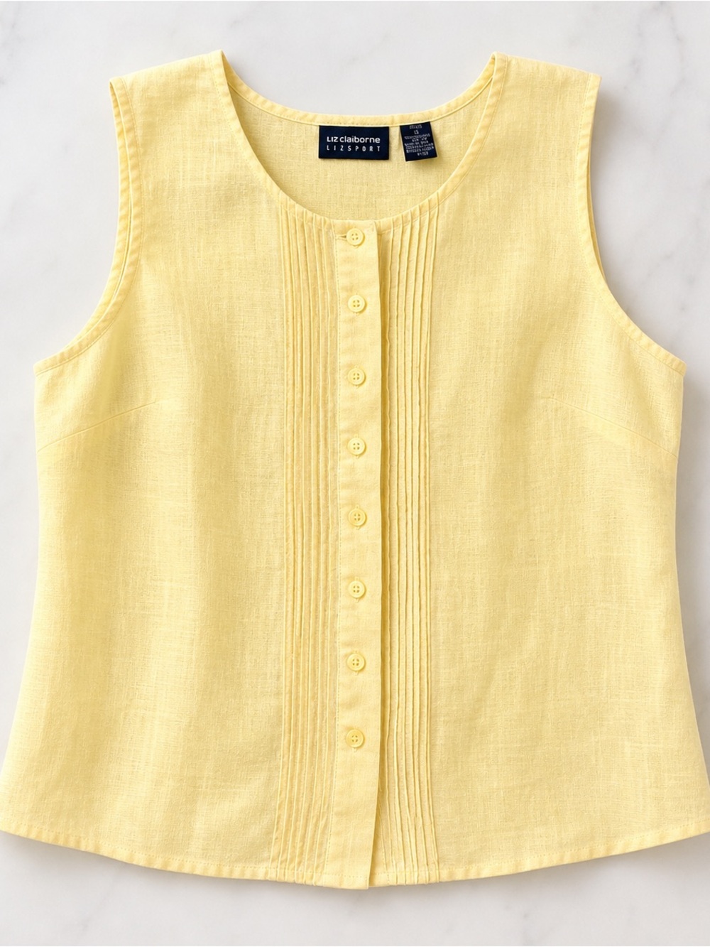 Liz Claiborne | 100% Irish Linen Butter Yellow Sleeveless Button-Front Shell Top